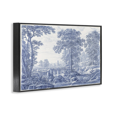 Vintage Blue Tinted Toile Framed Giclee, design by Vintage Hustle