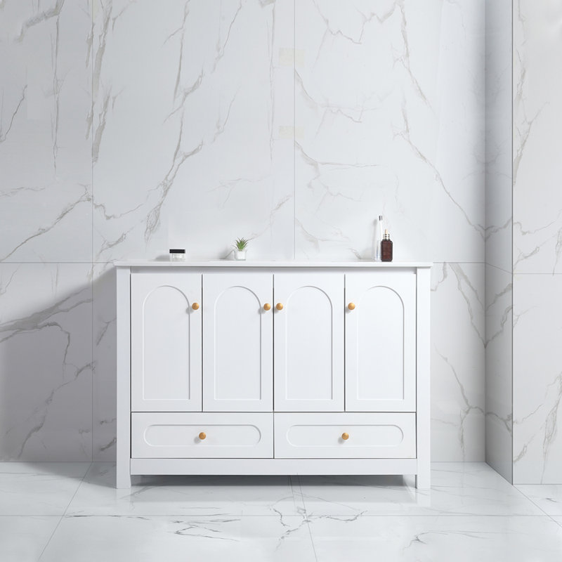 Ensemble de meuble-lavabo 48 po avec lavabo en céramique intégré et armoire en bois massif avec 4 portes à fermeture douce et 2 tiroirs pour un rangement abondant