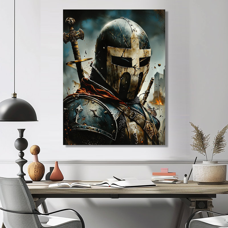 «The Crusader Path To The Saint» - Armée, art mural en métal pour le salon, H 44 po x l 34 po