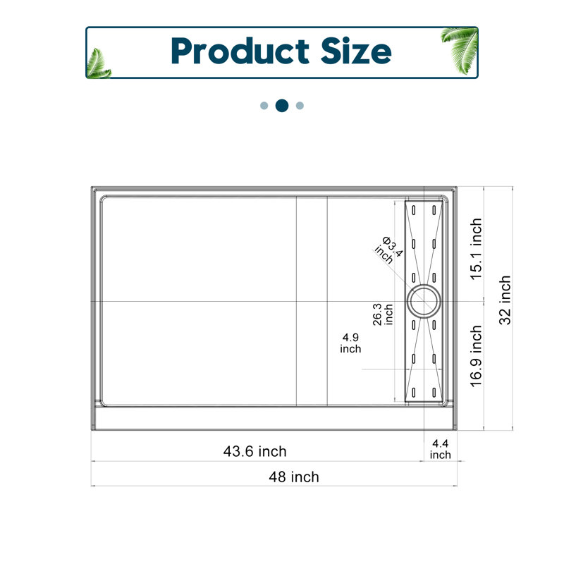 48" W x 32" D x 4" H Shower Base with Single Threshold Anti-Slip Acrylic Shower Pan White, Right