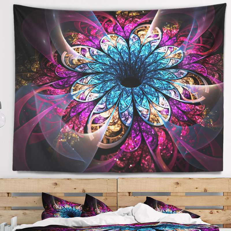 Tapisserie d'art numérique Fractal Flower Blue Red, H 50 po x l 60 po