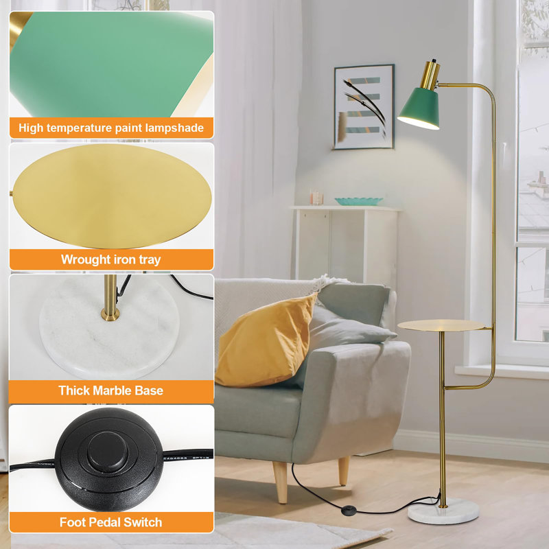 Lampe sur pied moderne avec table, 64.5", Green, Vert