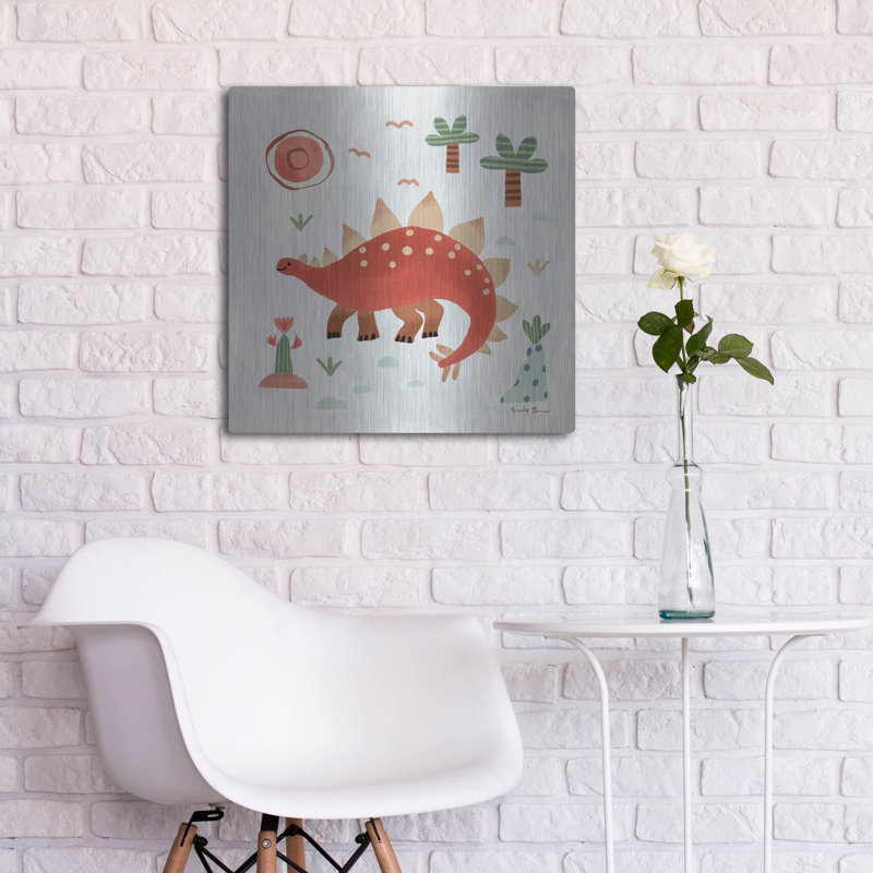 Art mural en métal luxueux «Dino Fun 2» par Farida Zaman, 24 po x 24 po, H 24 po x l 24 po