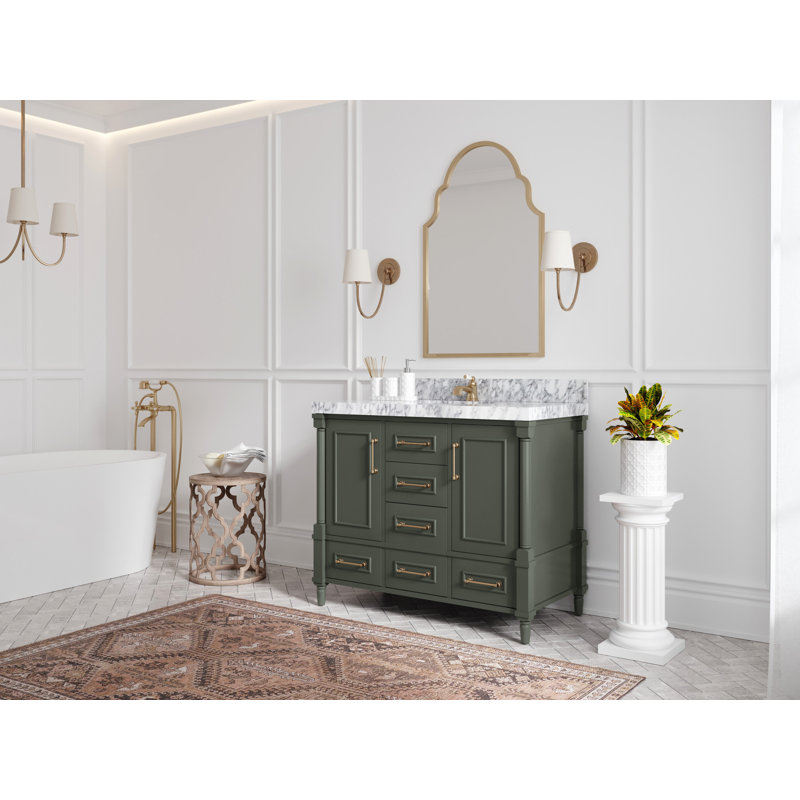 Aberdeen 42'' Single Bathroom Vanity with Top, Carrara Quartz