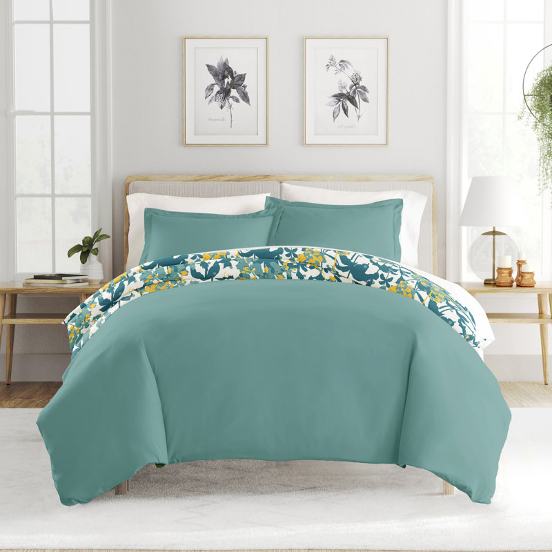 Ensemble de housse de couette 3 pièces à motif ultra doux - Serenity, Double/Grand, Boho fleur sarcelle