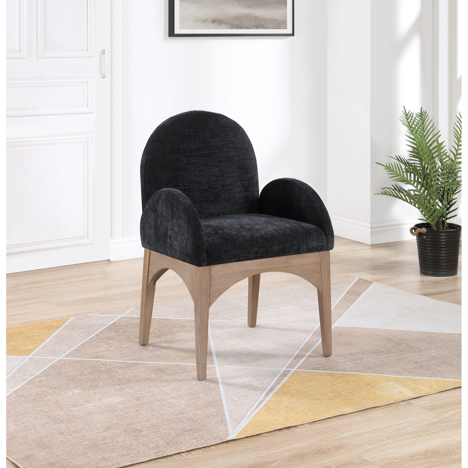 Waldorf Dining Armchair, Natural, Black Chenille