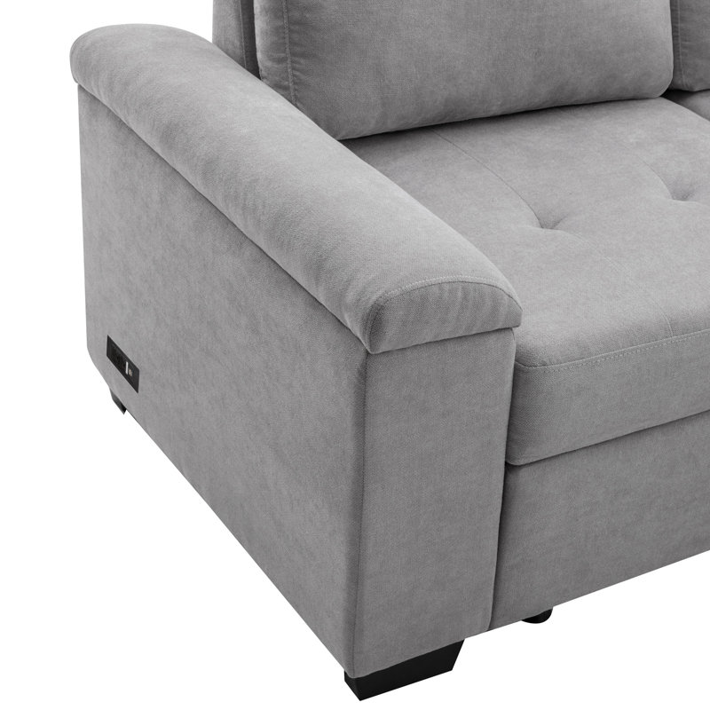 Canapé-lit modulaire 3 pièces avec charge USB, rangement à bras cachés et repose-pieds avec rangement Behler, Velours gris