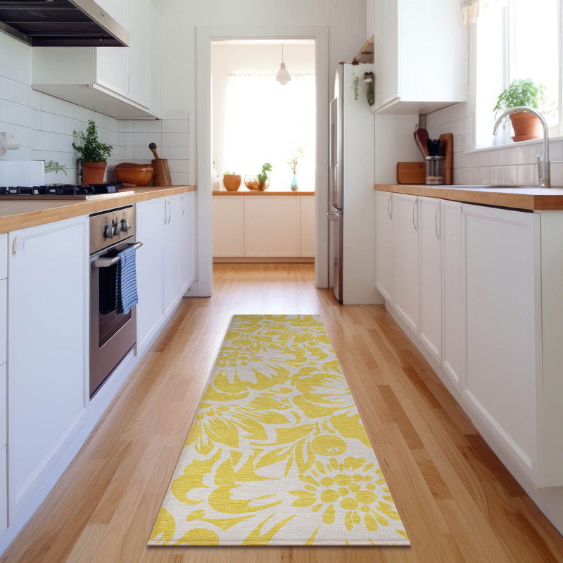Premium Machine Washable Cerrito AMF551 Yellow Rug, Runner 2'3" x 7'6"