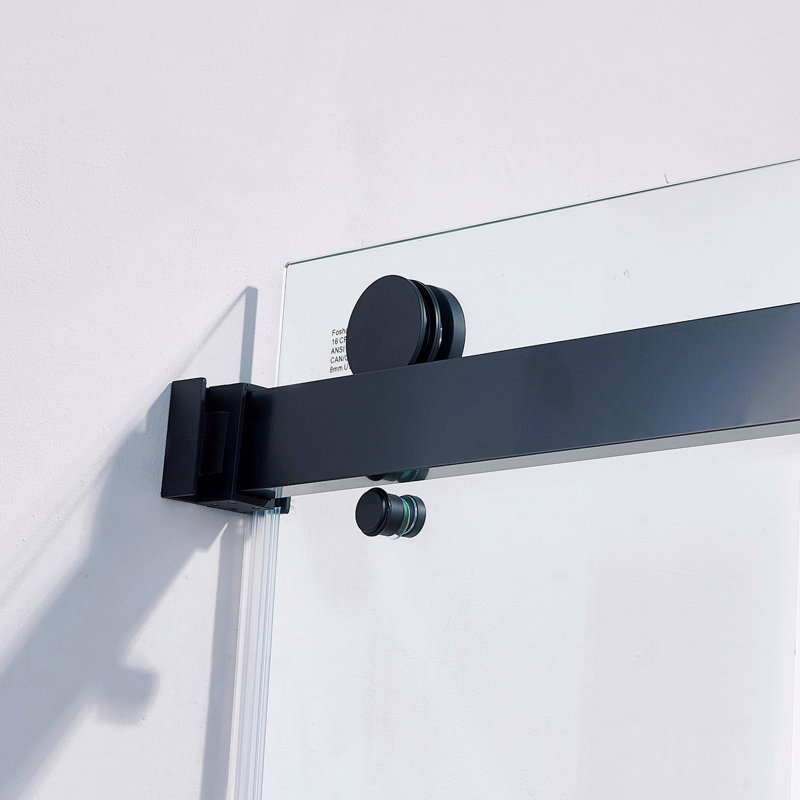 56-60"W X 60"H Frameless Design Double Sliding Opening Tub Shower Door  - 304 Stainless Steel In Matte Black, 5/16" (8Mm) Thick Clear Tempered Glass
