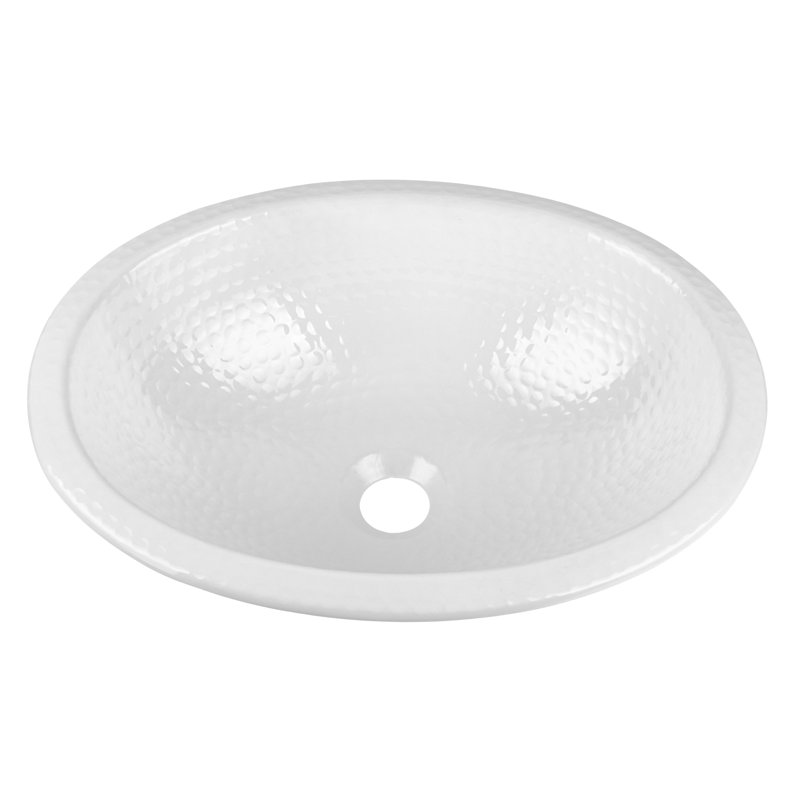 Aluminum Hand Hammered Metal Oval Drop-in Bathroom Vanity Sink 17", Classic White