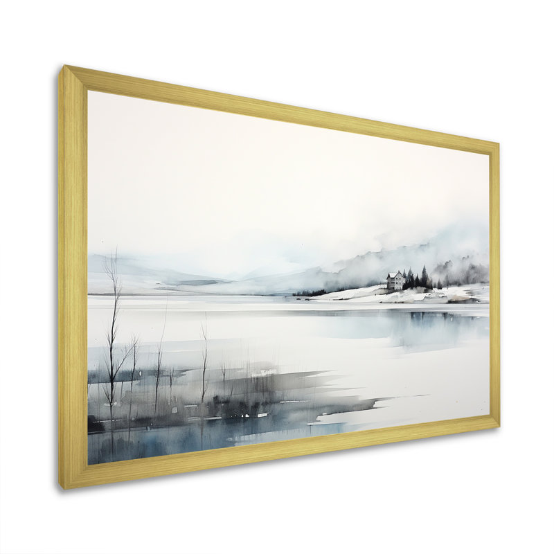 «White & Black Modern Scandinavian Scenery Silence» sur toile, Cadre doré simple, H 24 po x l 32 po x P 1 po