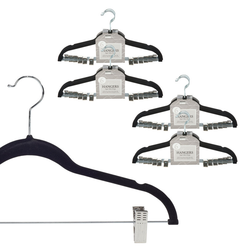 Cintres Kieva en velours antidérapant avec pinces pour robe / chandail, Noir
