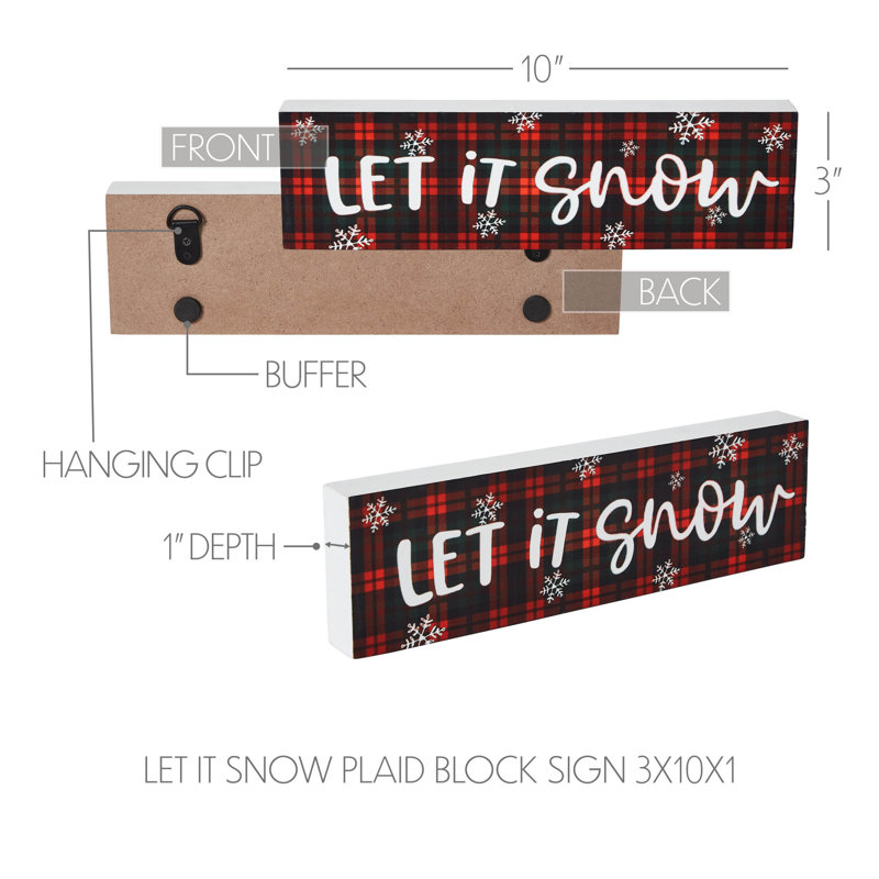 Higher Glory Let It Snow Plaid Block Sign 3x10