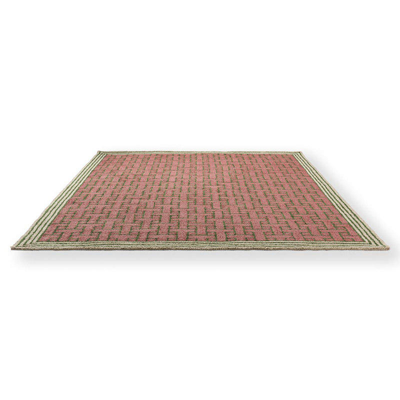 Geometric Area Rug in Dust Pink/Green/Beige, Rectangle 5'3" x 7'6"