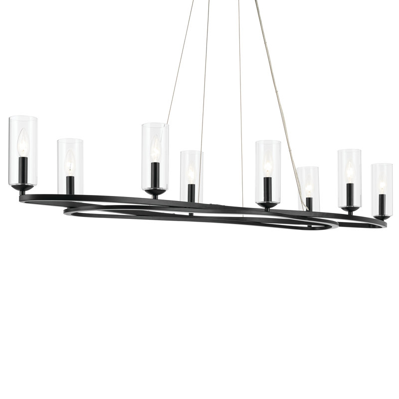 Lustre courbé moderne avec verre cylindrique transparent, H 8,75 po x l 16,25 po x P 52,5 po, Noir satiné, 8