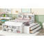 Lit double avec tête de lit bibliothèque, tiroirs de rangement sous le lit et étui de rangement-260070146
