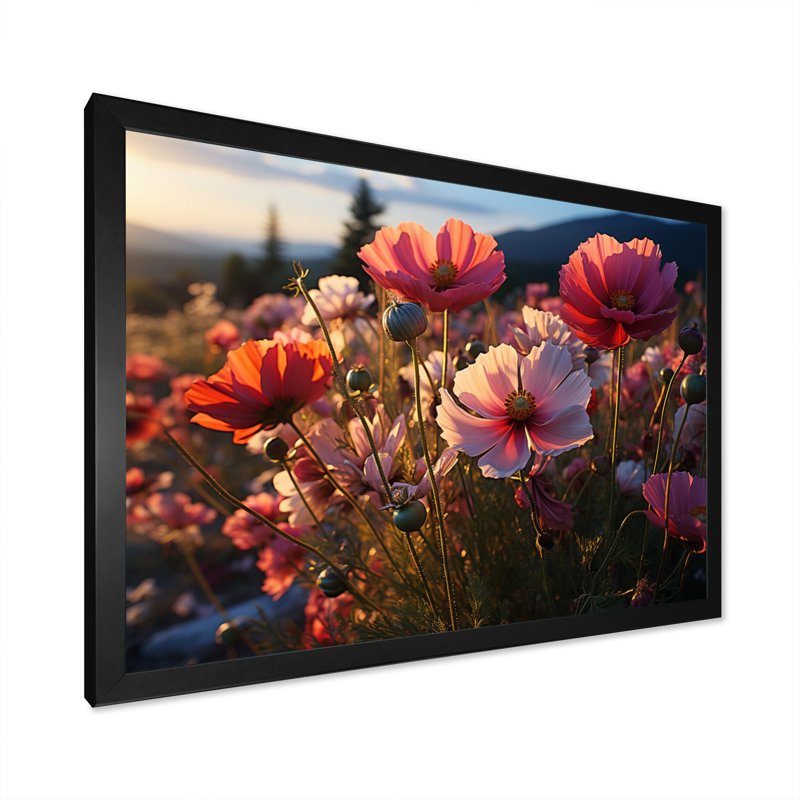 Champs roses de fleurs sauvages, Cadre simple noir, H 24 po x l 32 po x P 1 po