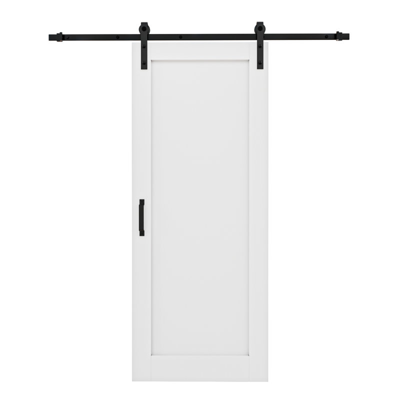 Solid Manufactured Wood  Panel White Primed Sliding Barn Door with Installation Hardware Kit(No Assembly Required), 32" x 80"