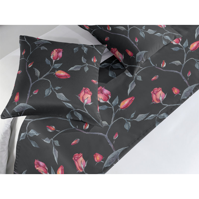 Ensemble de chemin de lit Ambesonne Blooming Roses Boho Jungle Flowers Dark Sea Green Dark Coral, Très grand
