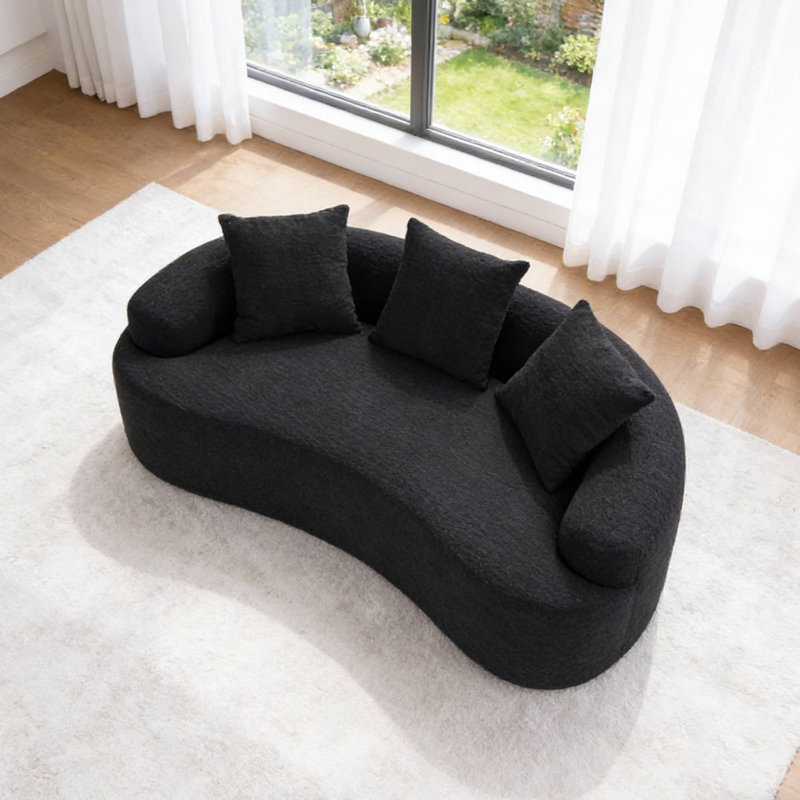 Causeuse incurvée de 65 po avec 3 coussins pour petits espaces, Noir
