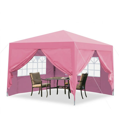 10X 10Ft Pop Up Gazebo Canopy Tent Removable Sidewall With Zipper,2Pcs Sidewall With Windows,With 4Pcs Weight Sand Bag,With Carry Bag-Pink