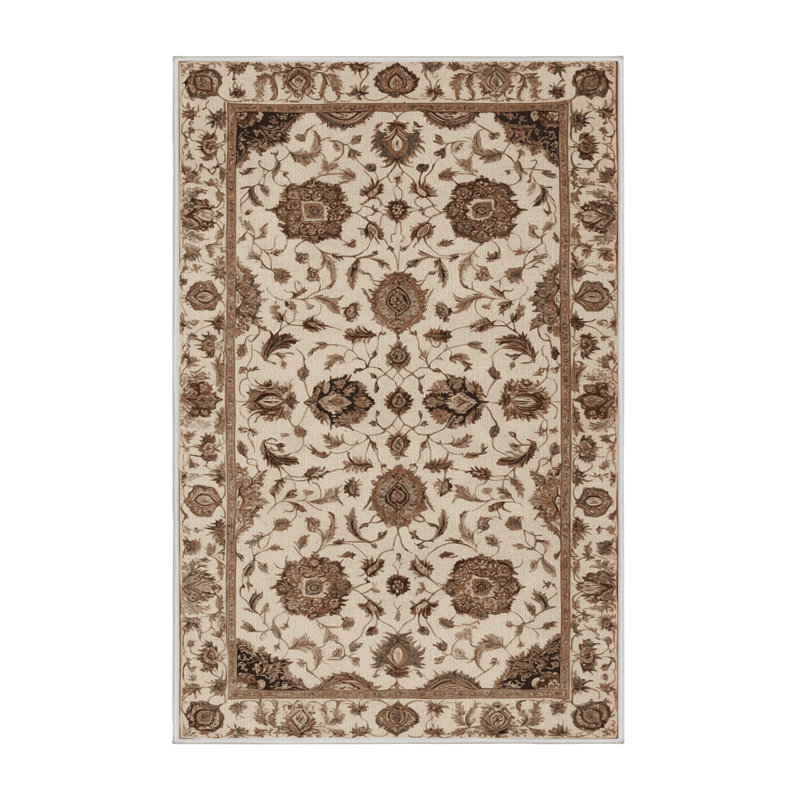 Machine Washable Persian Beige Area Rug, Rectangle 5' x 7'