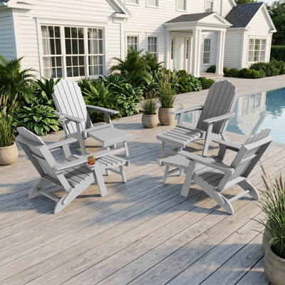 Folding Adirondack Chair with Retractable Ottoman, HIPS Weather-Resistant Patio Chair
