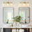 3 Light Brass Gold Bathroom Light Fixtures with Beige Glass