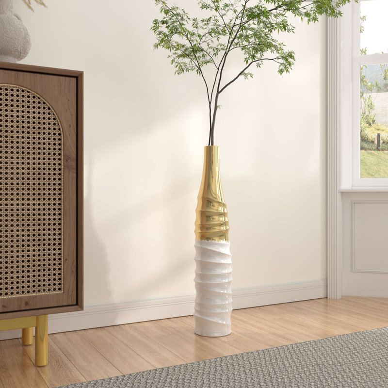 Vase de plancher Aaris, H 24 po x l 5 po x P 5 po, Doré / Blanc