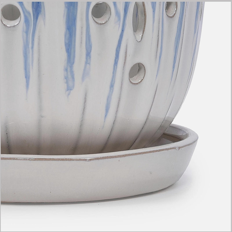 Handmade Blue-White Gradient Ceramic Planter Set (7.48"×8.07" & 5.51"×6.1"), Indoor/Outdoor Flower Pot for Orchids, Succulents on Windowsill, Breathable with Drainage Holes