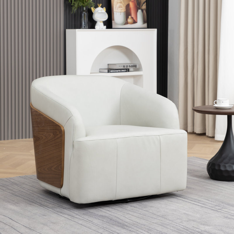 Fauteuil demi-tonneau pivotant en cuir véritable, Blanc