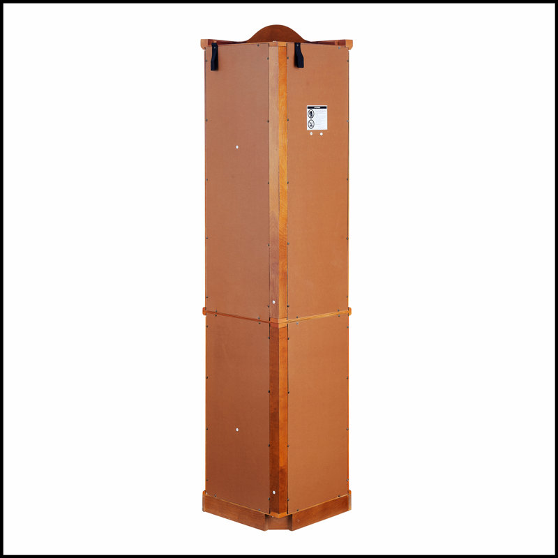 Armoire vitrée pour rangement en coin avec tablettes réglables et éclairage intégré, finition cerisier élégante, Chêne