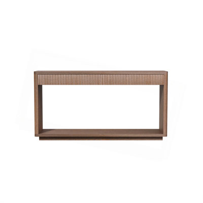 60" Modern 2-Drawer Fluted Natural Wood Veneer Console Table For Living Room, Hallway, Entryway, Home Office