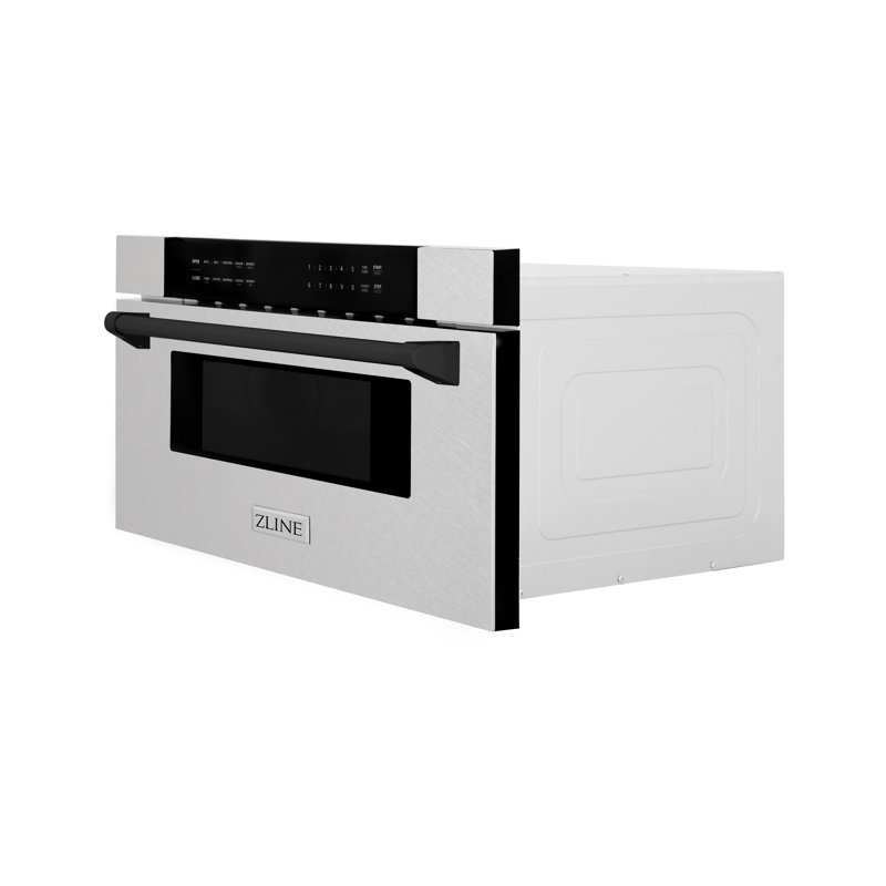ZLINE Autograph Edition 30 in. 1.2 cu. ft. Built-In Microwave Drawer in Satin Stainless Steel, Matte Black