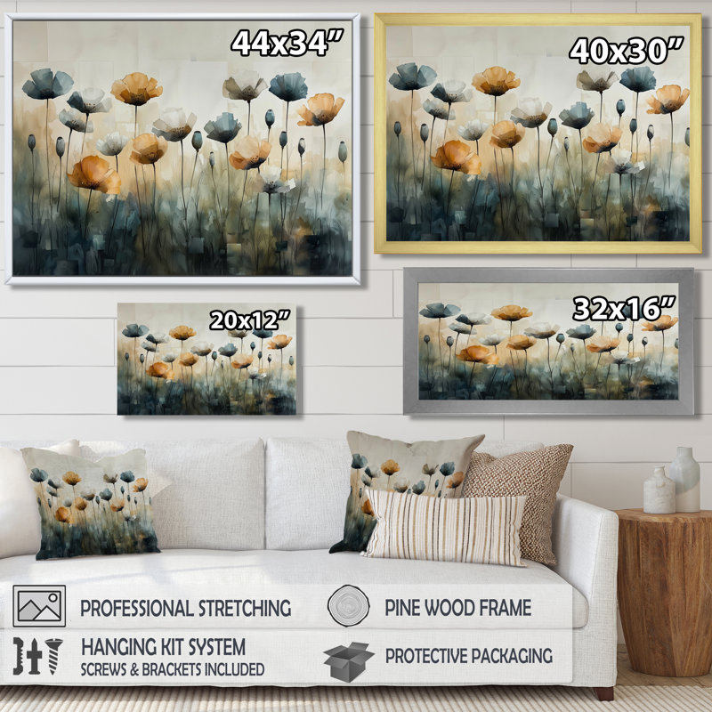 Anastasia - Art mural floral, Cadre flottant doré, H 34 po x l 44 po