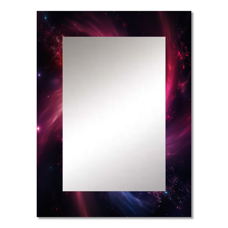 Rose et noir nébuleux Nexus - abstrait spirales murales uniques, miroir moderne, art imprimé en métal, 32 po x 24 po