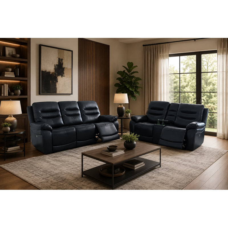 Ensemble de canapé modulaire inclinable électrique en cuir noir 165 pièces 2 pièces