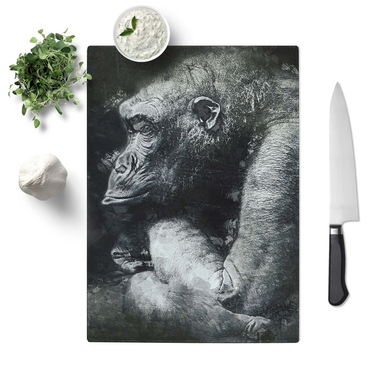 Tempered Glass the Crouching Gorilla in Abstract Chopping Board, 20 cm W x 28.5 cm L