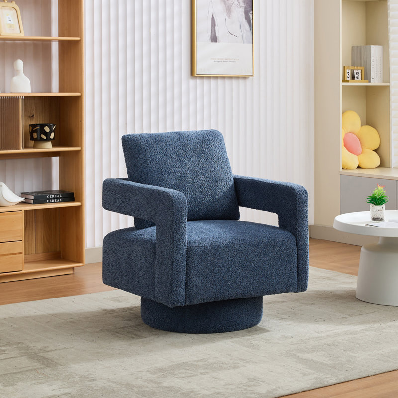 Fauteuil demi-tonneau pivotant rembourré Riqui, Tissu marine