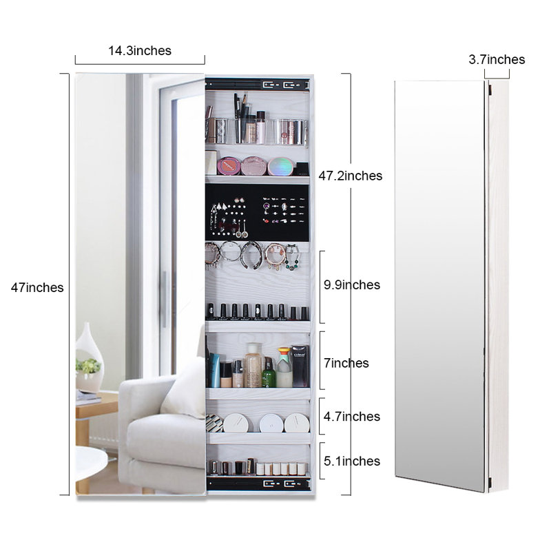 Armoire à bijoux avec miroir à suspendre, Blanc