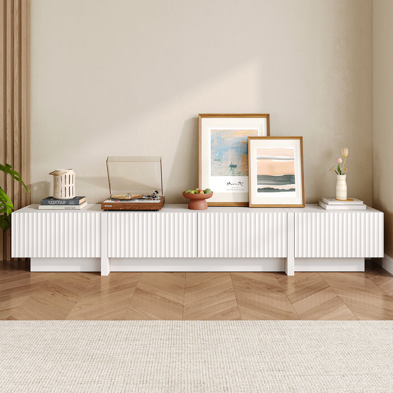 Meuble télé 98 po Mid Century, Bois blanc