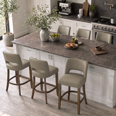 Modern Faux Leather Upholstered Counter Height Bar Stool With Solid Wood Legs Set of 6