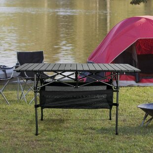 EAGLE PEAK Outdoor Camping Pop Up Folding Table with Large 3-Tier Stor