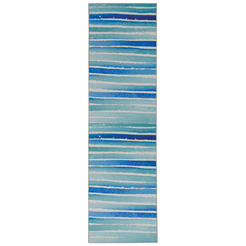 Tapis ivoire et bleu tissé à la machine Madelyn, Tapis de couloir 2 pi x 8 pi