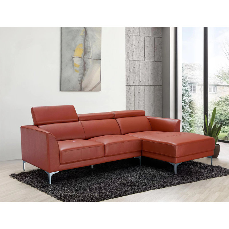 Purtee Upholstered L-Shaped Sectional, Right Hand Facing, Orange