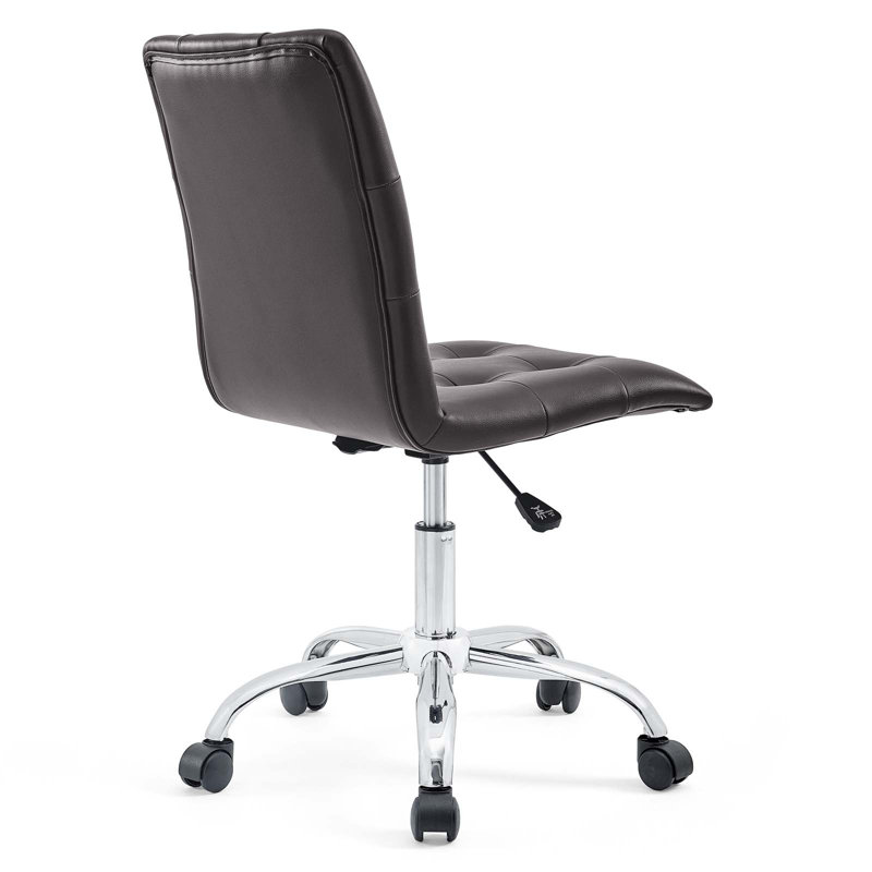 Prim Armless Brown Faux Leather Swivel Office Chair