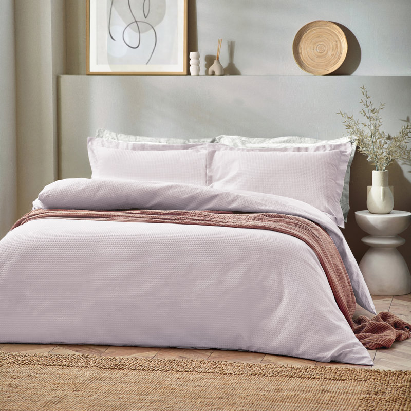 Waffle Textured 100% Cotton Duvet Cover Set, King Duvet Cover + 2 Standard Pillowcases, Blush