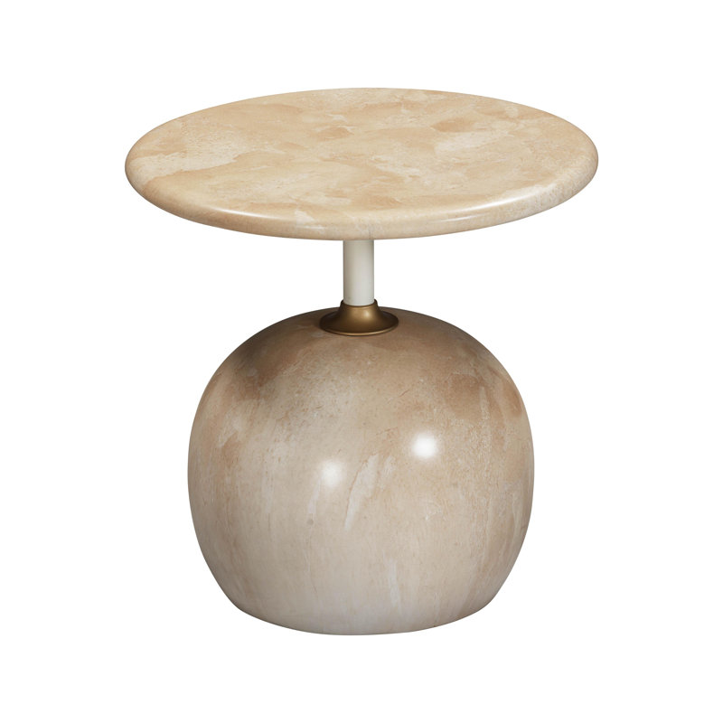 Beige Faux Marble and Gold Metal Round End Table