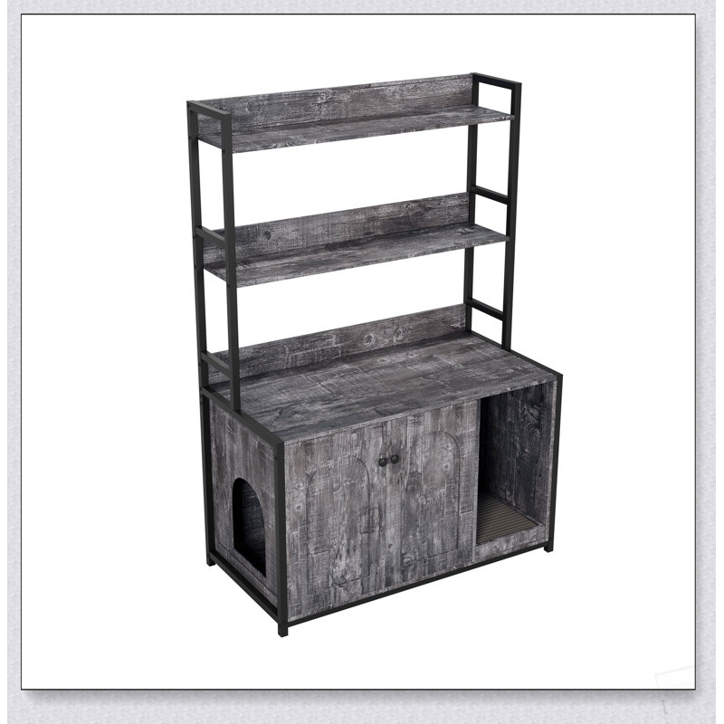 Grand enclos pour litière avec tablette de rangement, toilettes dissimulées, maison en bois avec griffoir, meuble robuste