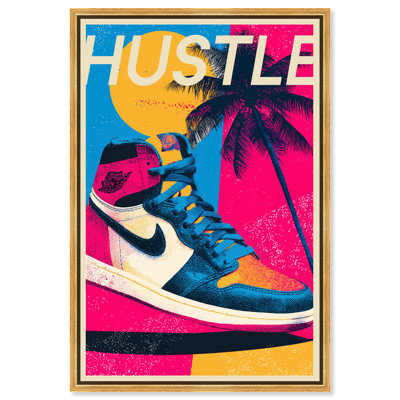 «Hustle Halftone», reproduction d'art sur toile encadrée par Notoriart, cadre doré, 16 x 24